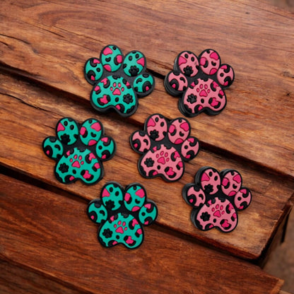 Paw Print Leopard Pattern Silicone Focal Bead - 0787