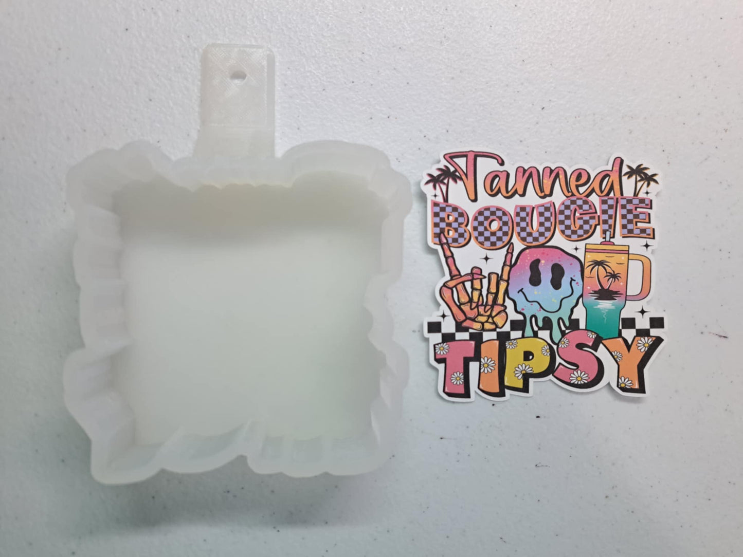 Tanned Bougie Tipsy: Tumbler, Smiley face, Skellie Hand Cardstock Silicone Mold, Aroma Bead Molds, Premium Cardstock Images