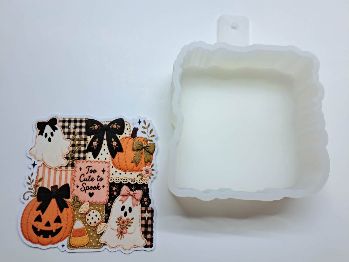 Too Cute To Spook Patchwork Ghosts Pumpkins Cardstock Silicone Mold, Aroma Bead Molds, Premium Cardstock Images
