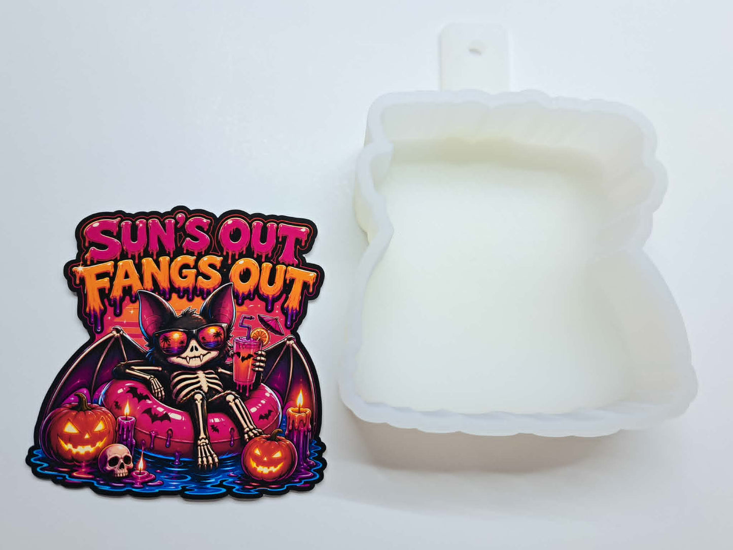 Summerween Bat Sun's Out Fangs Out Cardstock Silicone Mold, Aroma Bead Molds, Car Freshies, Premium Cardstock Images