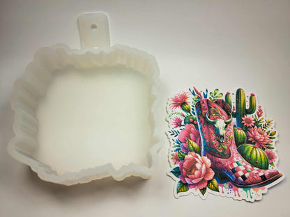 Checkered Boot Bull Skull Flowers Cactus Cardstock Silicone Mold, Aroma Bead Molds, Car Freshies, Premium Cardstock Images