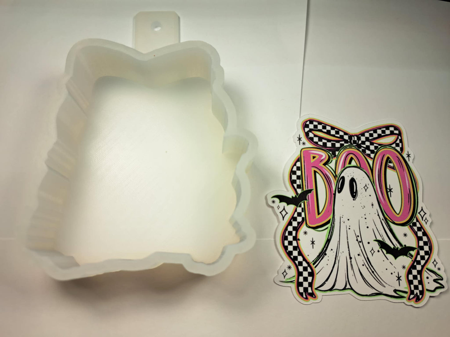 Coquette Boo Bow With Ghost Cardstock Silicone Mold, Aroma Bead Molds, Car Freshies, Premium Cardstock Images