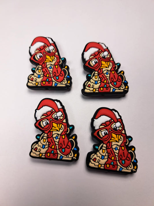 Christmas Chicken with Santa Hat & Lights Silicone Focal Bead