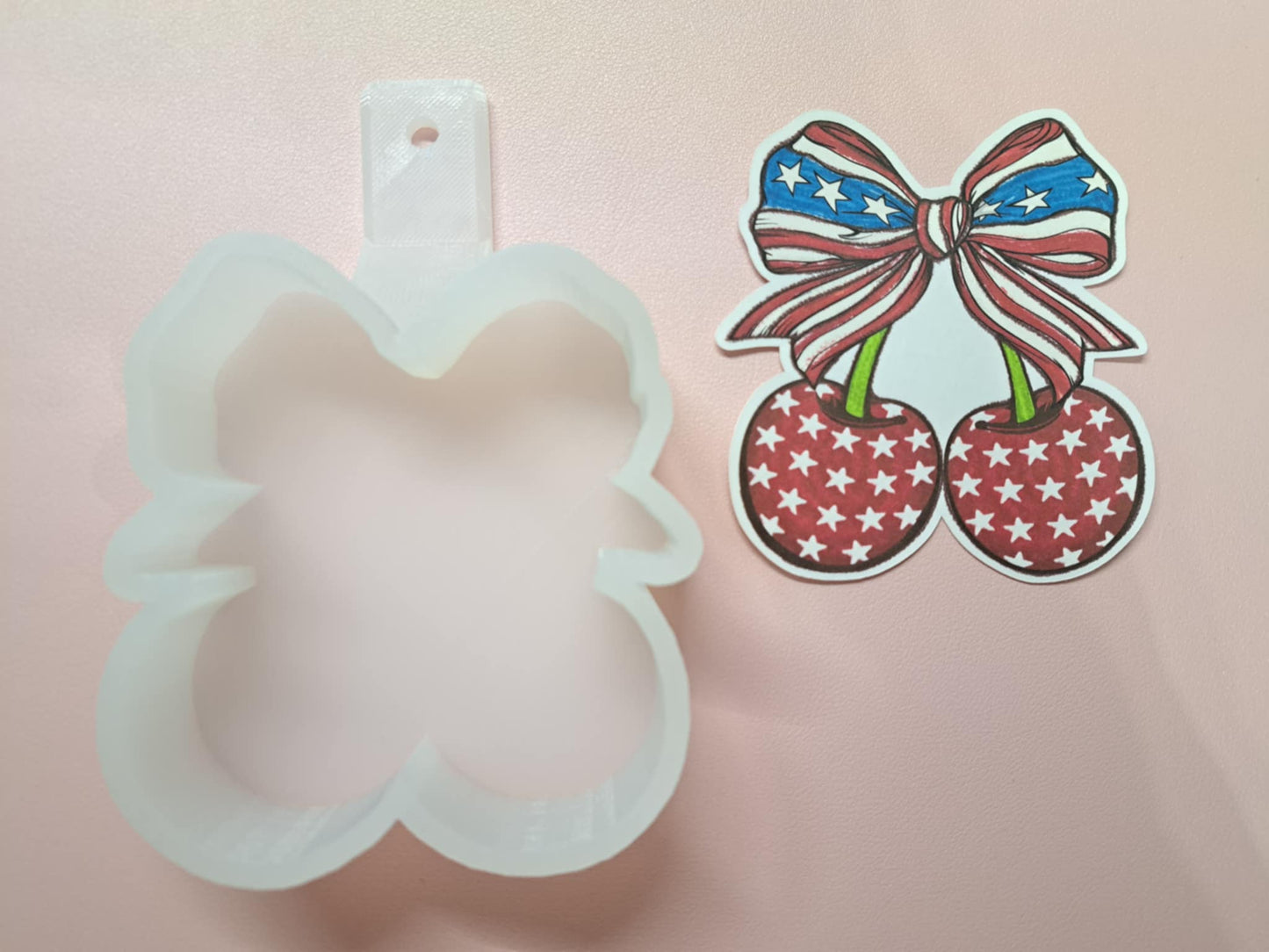 Retro America Coquette Bow With Cherries Cardstock Silicone Mold, Aroma Bead Molds, Premium Cardstock