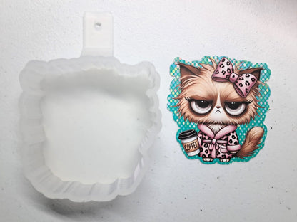 Grumpy Coffee Cat Cardstock Silicone Mold, Aroma Bead Molds, Premium Cardstock Images