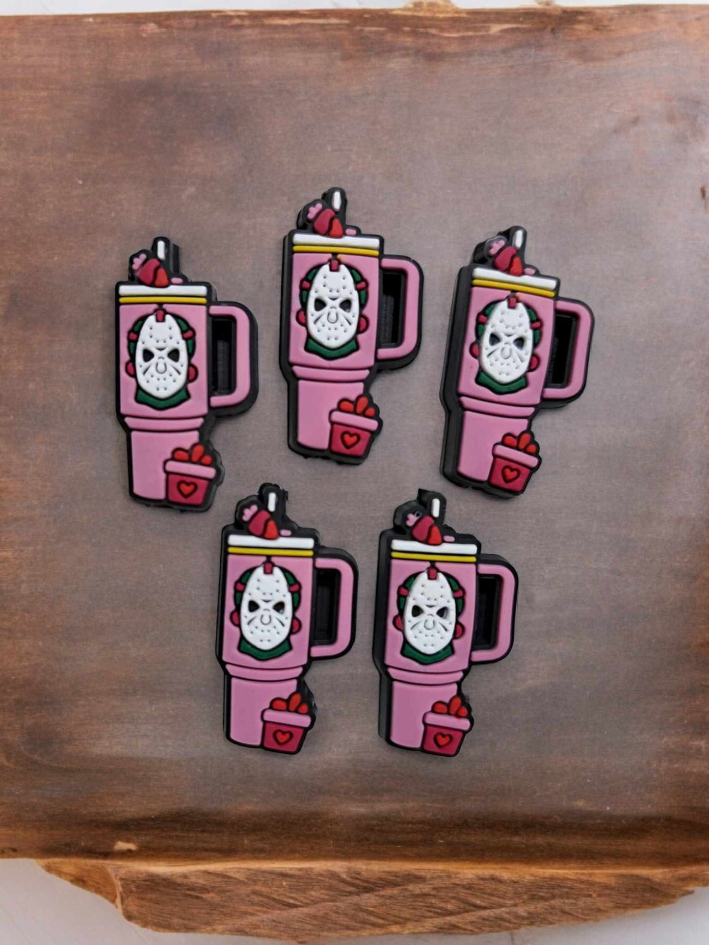 Pink Tumbler Halloween Cup with Killers Silicone Focal Bead - 0797