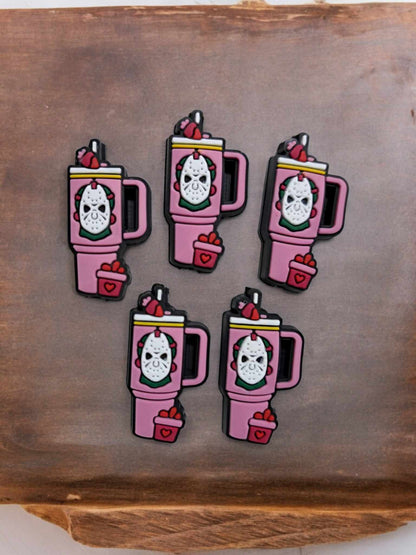 Pink Tumbler Halloween Cup with Killers Silicone Focal Bead - 0797