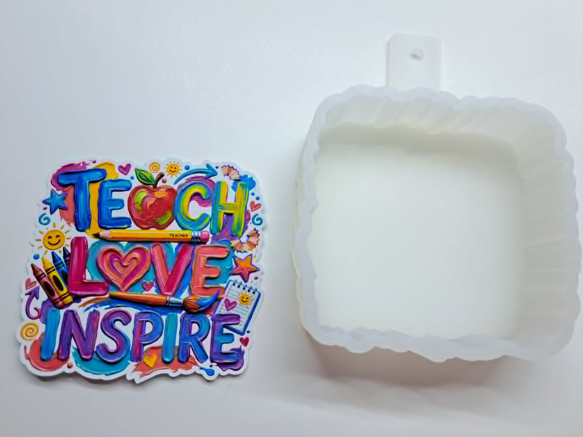 Teach Love Inspire Colorful Brushstroke Cardstock Silicone Mold, Aroma Bead Molds, Freshie Mold, Premium Cardstock Images