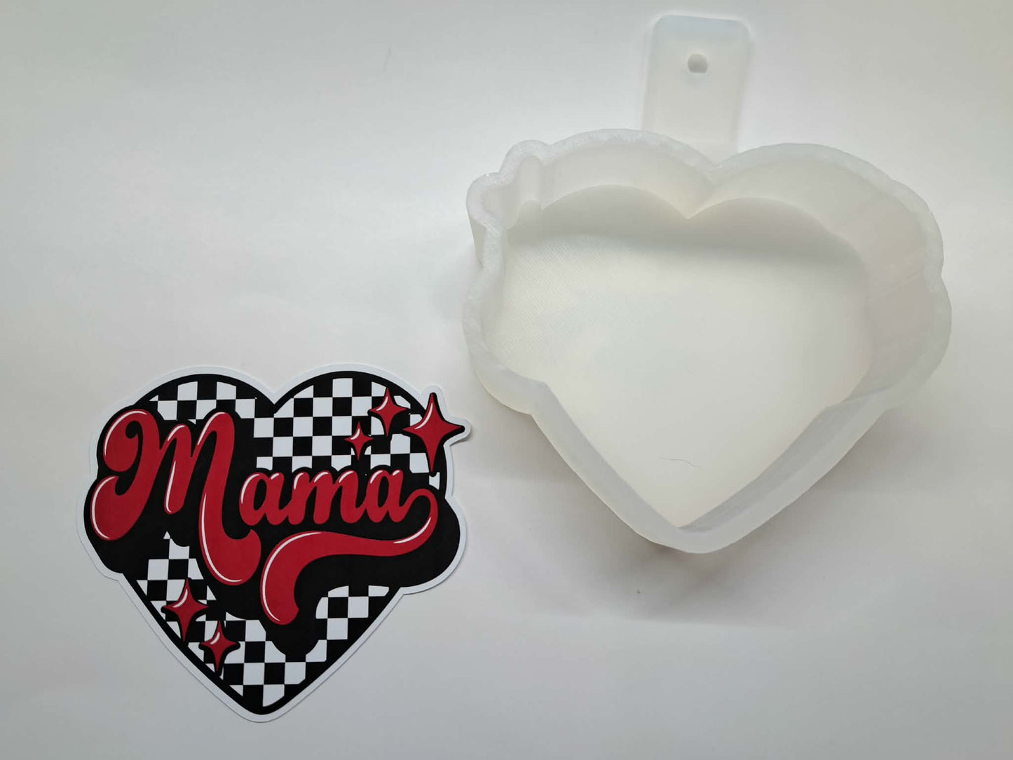 Mama Heart Checkered Retro Cardstock Silicone Mold, Aroma Bead Molds, Premium Cardstock Images