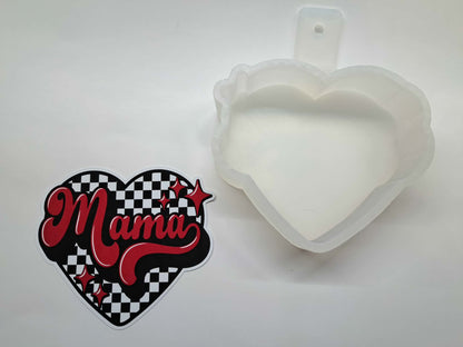 Mama Heart Checkered Retro Cardstock Silicone Mold, Aroma Bead Molds, Premium Cardstock Images