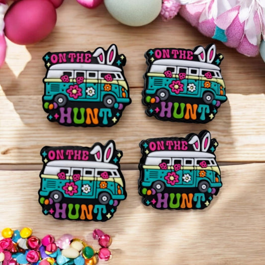 On The Hunt: VW Van with Flowers and Bunny Ears Silicone Focal Bead
