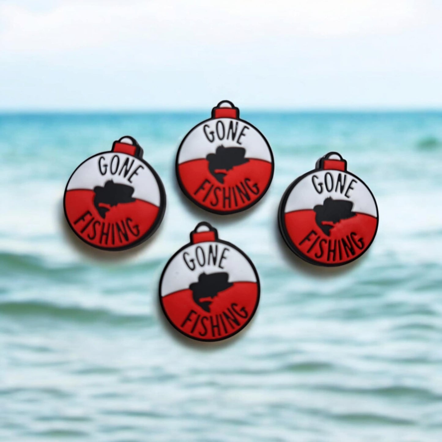 Gone Fishing: Red and White Round Bobber/Lure Silicone Focal Bead - 1338