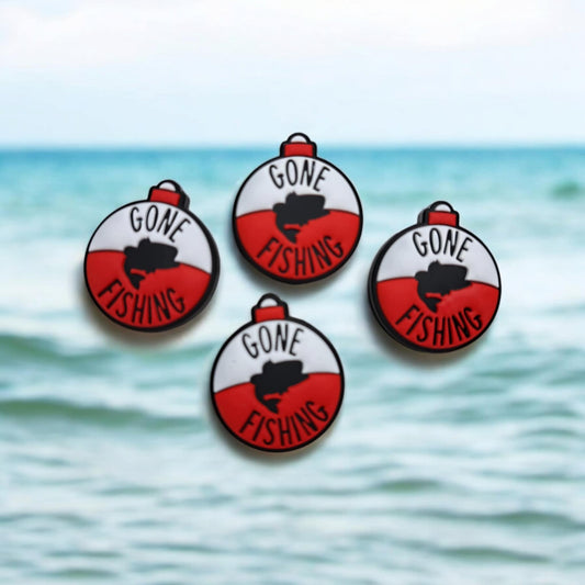 Gone Fishing: Red and White Round Bobber/Lure Silicone Focal Bead - 1338