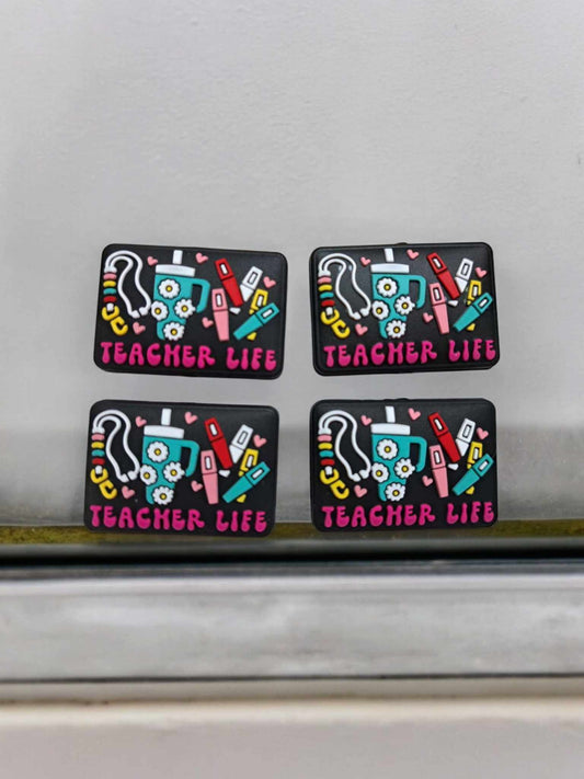 Teacher Life: Lanyard, Tumbler, and Pens Black Rectangle Silicone Focal Bead - 0853