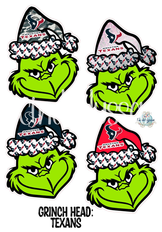 Christmas: Grinch Mean One With Houston Texans Santa Hat Cardstock Silicone Mold, Aroma Bead Molds