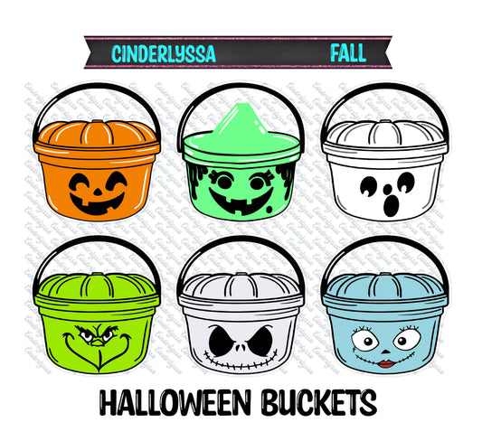 Halloween Buckets: Ghost, Witch, Pumpkin, Nightmare & Grinch Face - Happy Meal Cardstock Silicone Mold, Aroma Bead Molds, Premium Cardstock Images