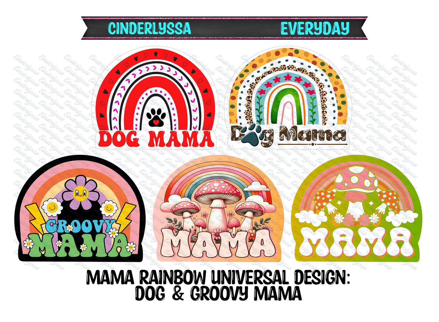 Universal Rainbow Design: Mama Mix - Dog, Boy, Girl, Groovy Mama Silicone Mold, Aroma Bead Molds, Car Freshener Mold, Cardstock Images
