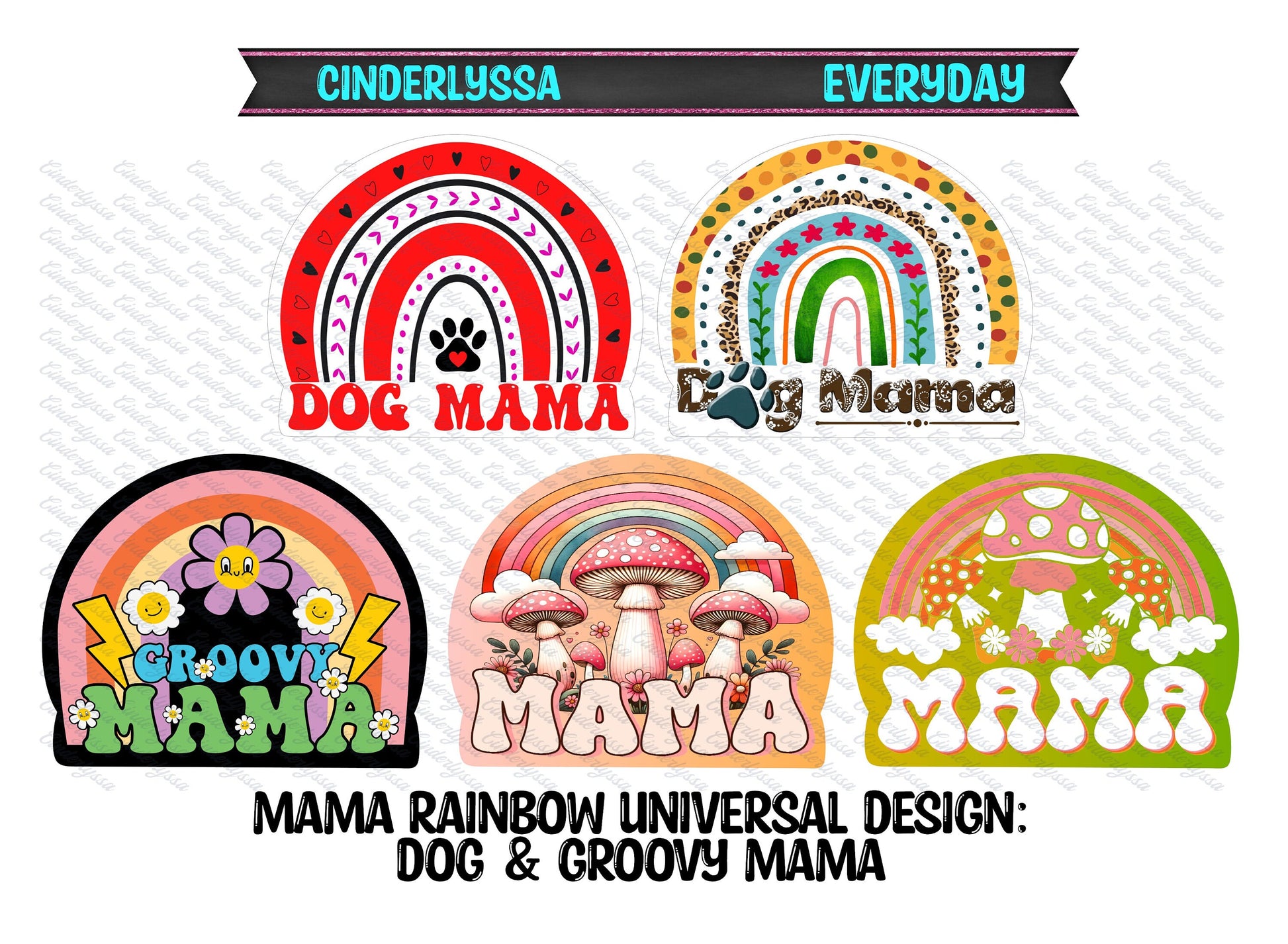 Universal Rainbow Design: Mama Mix - Dog, Boy, Girl, Groovy Mama Silicone Mold, Aroma Bead Molds, Car Freshener Mold, Cardstock Images