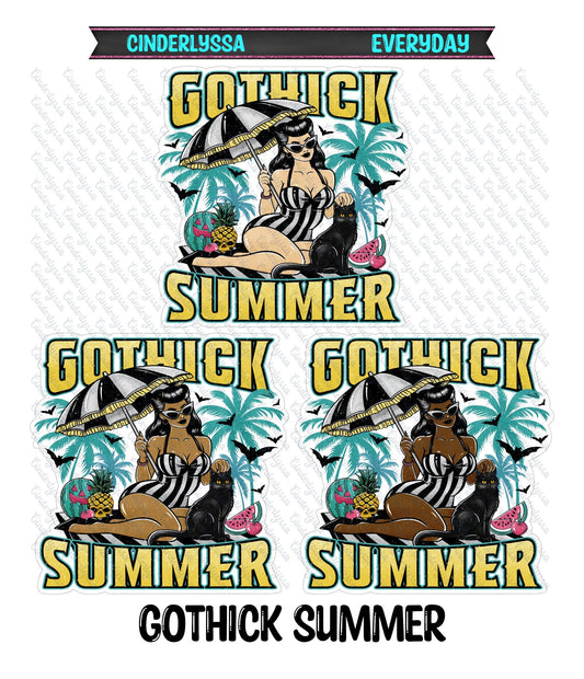 Gothick Summer: Girl on Beach with Umbrella & Black Cat for Silicone Mold, Aroma Bead Molds, Car Freshener Mold, Premium Cardstock Images