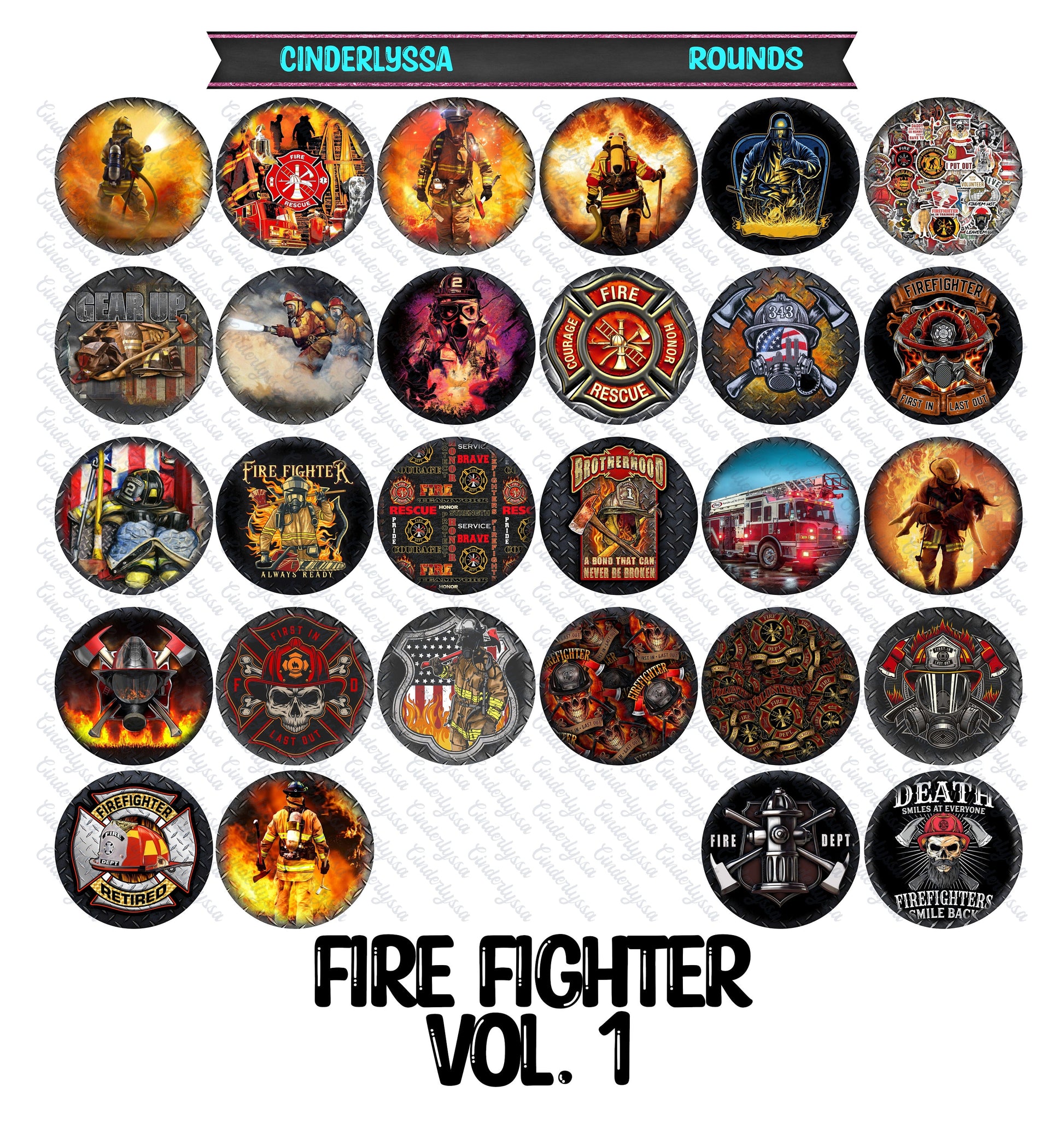 3.75 inch Round: Fire Fighter Vol. 1 Mix for Silicone Mold, for Aroma Bead Molds, Car Freshener, Premium Cardstock Images