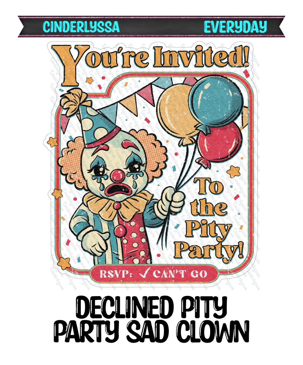 Declined Pity Party Sad Clown Silicone Mold, Aroma Bead Molds, Car Freshener Mold, Car Freshies, Premium Cardstock Images