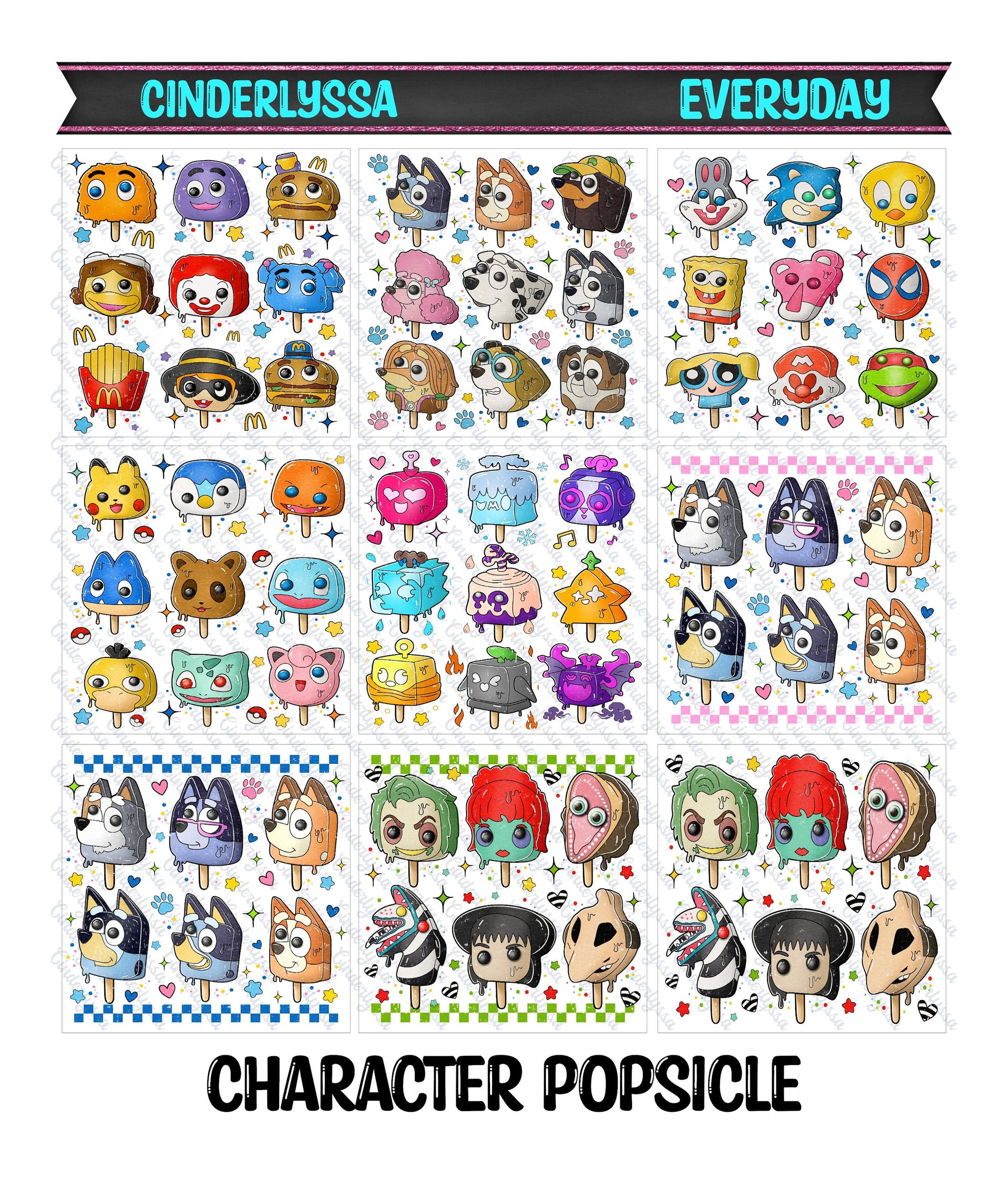 3 inch Square: Character Popsicle Theme Cardstock/Picture With Beveled Edge Silicone Mold, Aroma Bead Molds, Car Freshener Mold