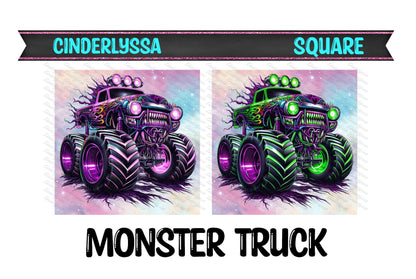 3 inch Square: Monster Truck Theme Cardstock/Picture With Beveled Edge Silicone Mold, Aroma Bead Molds, Car Freshener Mold