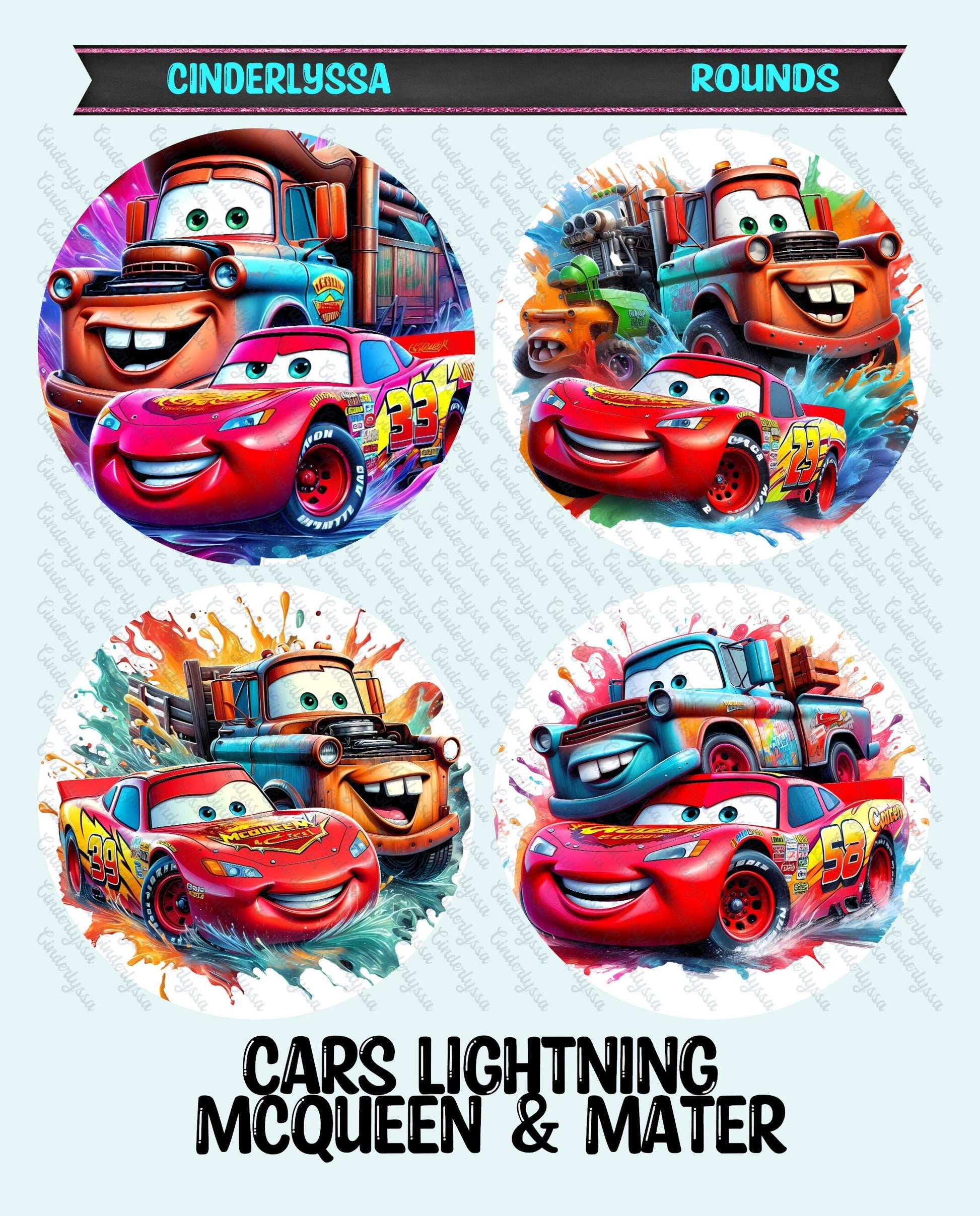 3 inch Round Cars Lightning McQueen & Mater Cardstock Only for freshies - NO MOLD: Aroma Bead Molds, Car Freshener, Premium Cardstock Image