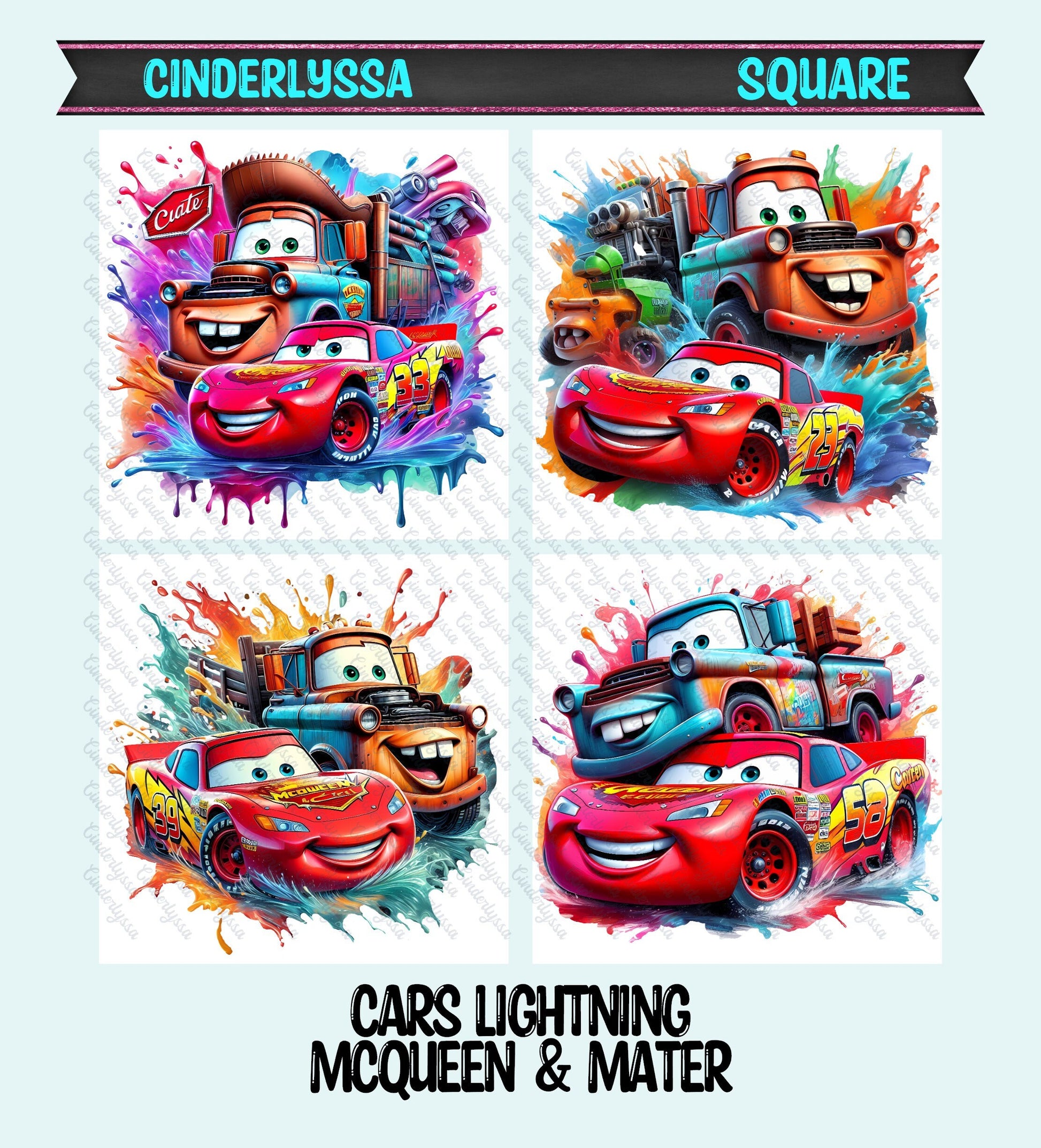 3 inch Square Cars Lightning McQueen & Mater Cardstock Only for freshies - NO MOLD: Car Freshener, aroma bead Molds, Premium Cardstock Image
