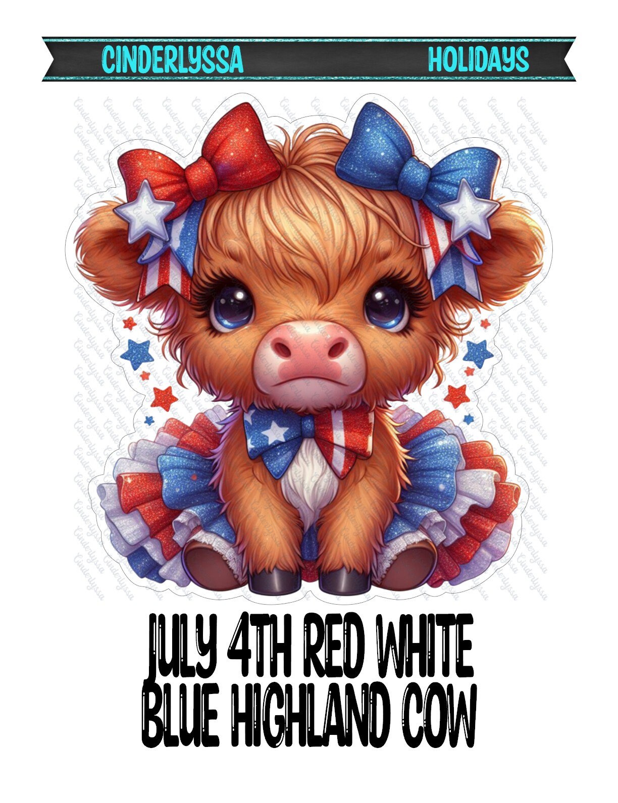 July 4th Red White Blue Highland Cow Girl: American Flag Silicone Mold, Aroma Bead Molds, Car Freshener Mold, Premium Cardstock Images