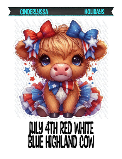 July 4th Red White Blue Highland Cow Girl: American Flag Silicone Mold, Aroma Bead Molds, Car Freshener Mold, Premium Cardstock Images
