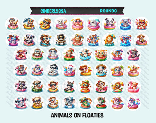 3.75 inch Round: Animals on Floaties for Silicone Mold, for Aroma Bead Molds, Car Freshener, Premium Cardstock Images