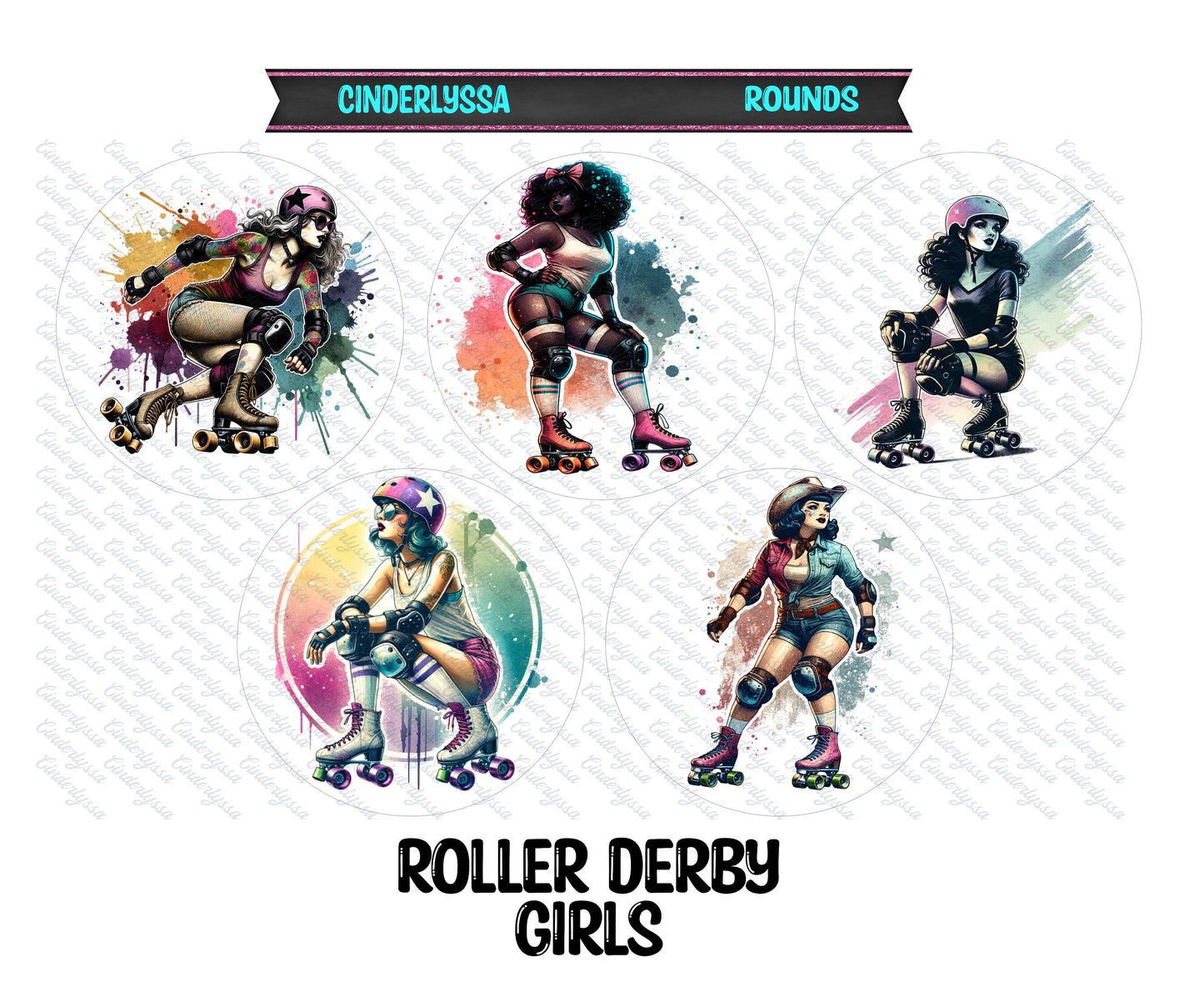 2.5 inch Round Roller Derby Girls Cardstock Only for freshies: for Aroma Bead Silicone Molds, Freshie, Premium Cardstock Images - NO MOLD