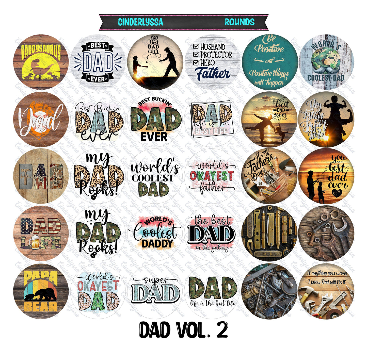3 inch Round Dad Vol. 2 Cardstock Only for freshies -NO MOLD: Silicone Mold, for Aroma Bead Molds, Car Freshener, Premium Cardstock Images