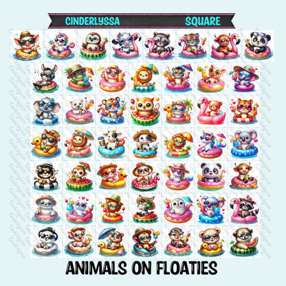 3 inch Square: Animals on Floaties Theme Cardstock/Picture With Beveled Edge Silicone Mold, Aroma Bead Molds, Car Freshener Mold