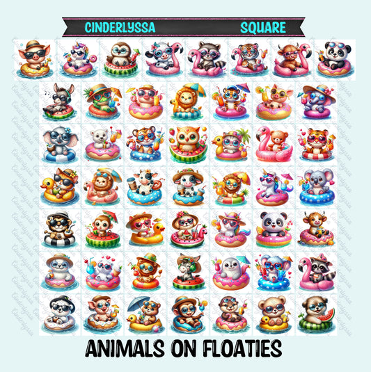 3 inch Square: Animals on Floaties Theme Cardstock/Picture With Beveled Edge Silicone Mold, Aroma Bead Molds, Car Freshener Mold