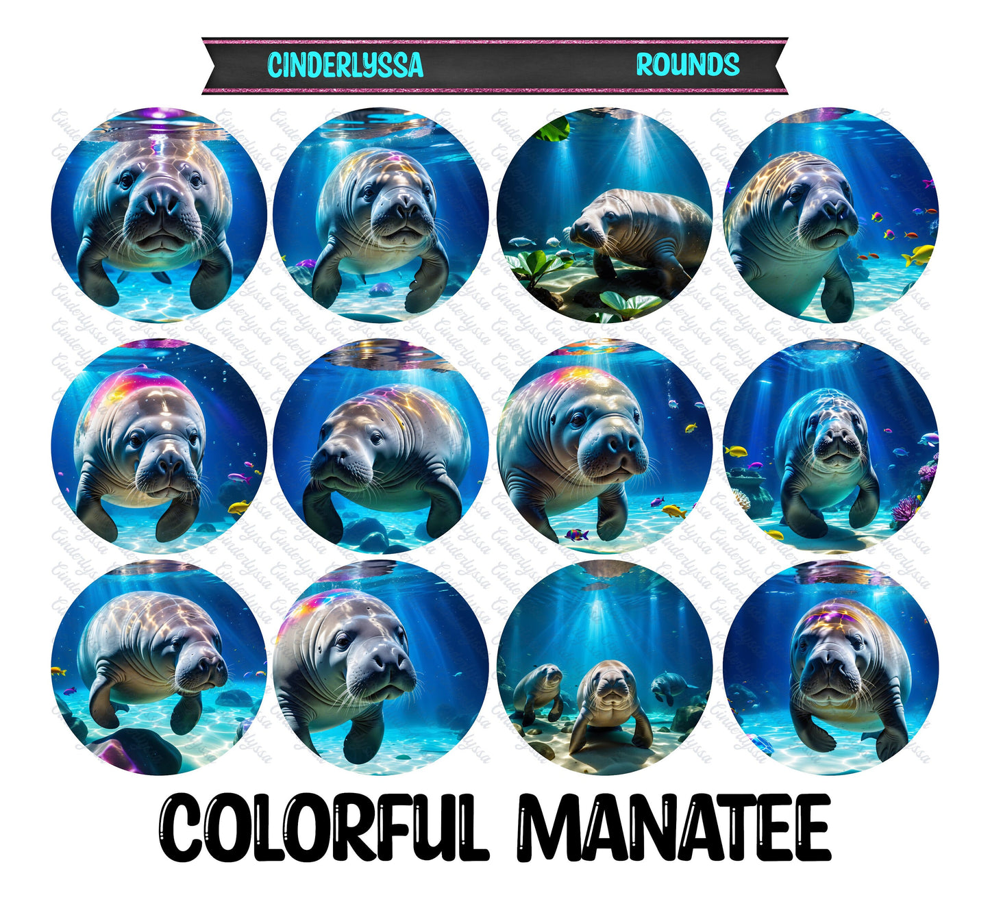 2.5 inch Round Colorful Manatee Cardstock Only for freshies: Aroma Bead Molds, Premium Cardstock Images-NO MOLD