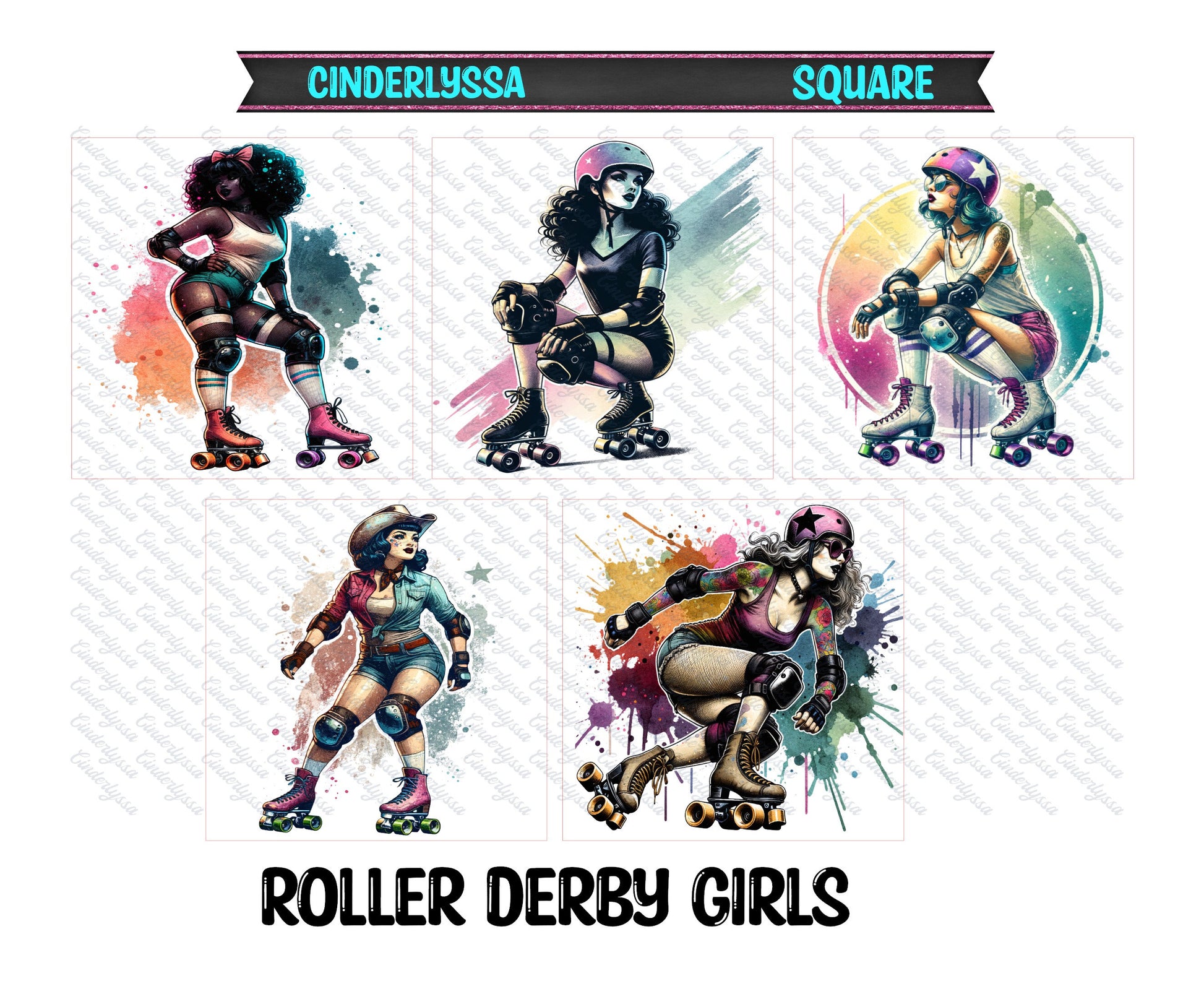 2.5 inch Square Roller Derby Girls Cardstock Only for freshies - NO MOLD: Car Freshener, for Aroma Bead Molds, Premium Cardstock Image