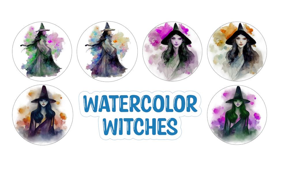 2.5 inch Round Watercolor Witches Cardstock Only for freshies: Aroma Bead Molds, Premium Cardstock Images-NO MOLD