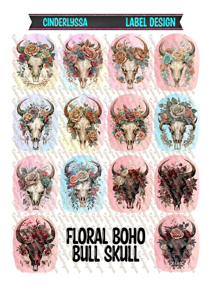Label Design: Floral Boho Bull Skull Cardstock Silicone Mold, Aroma Bead Molds, Car Freshies, Premium Cardstock Images