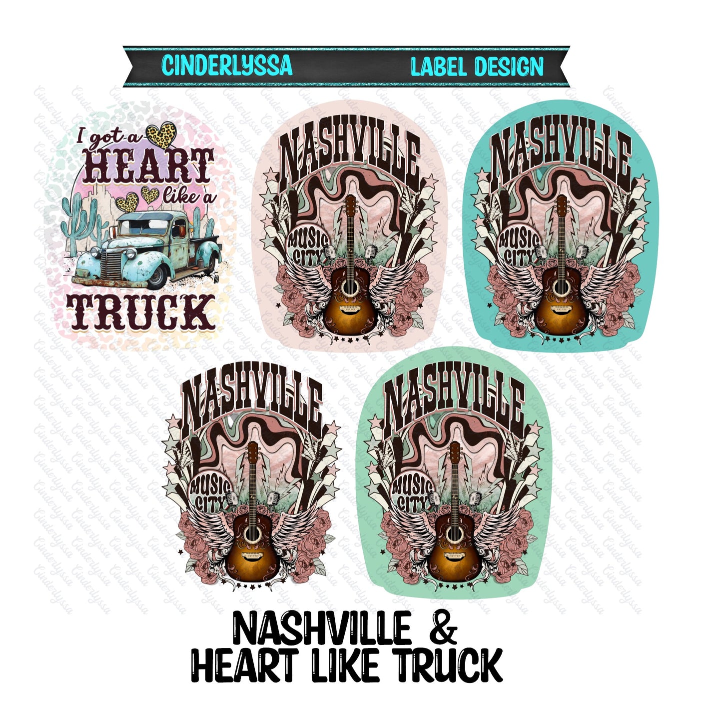 Label Design: Nashville & Heart Like a Truck Cardstock Silicone Mold, Aroma Bead Molds, Car Freshies, Premium Cardstock Images