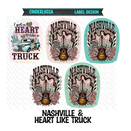 Label Design: Nashville & Heart Like a Truck Cardstock Silicone Mold, Aroma Bead Molds, Car Freshies, Premium Cardstock Images