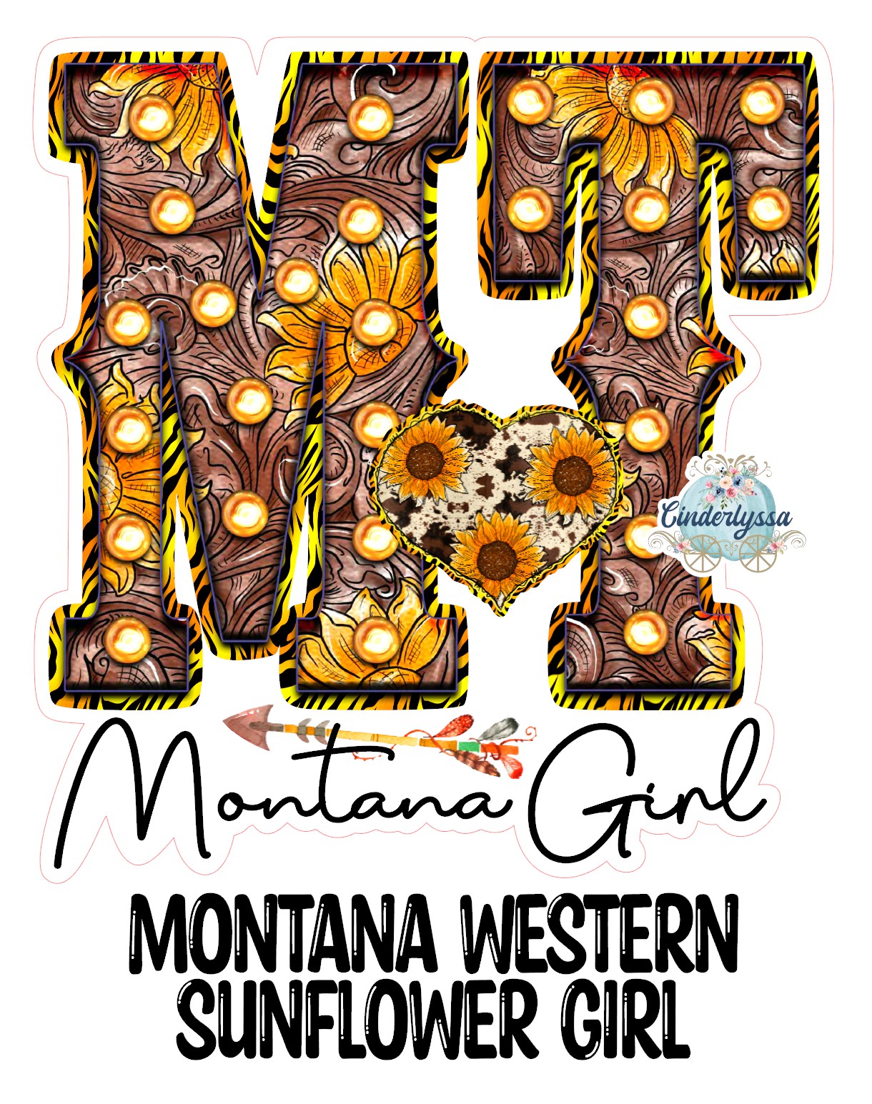 Montana Girl: MT Western with Sunflowers and Arrow Cardstock Silicone Mold, Aroma Bead Molds, Premium Cardstock Images