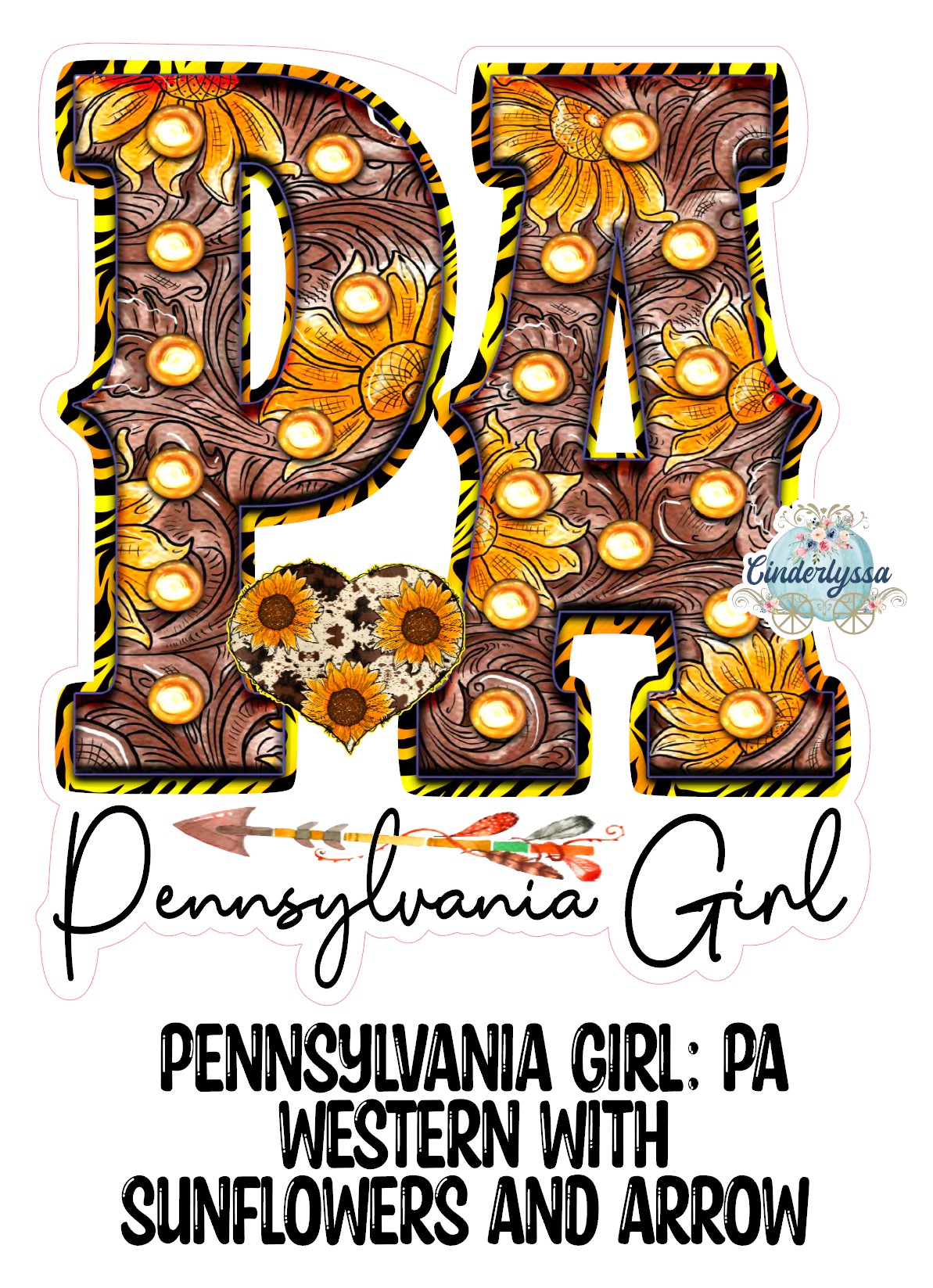 Pennsylvania Girl: PA Western with Sunflowers and Arrow Cardstock Silicone Mold, Aroma Bead Molds, Premium Cardstock Images