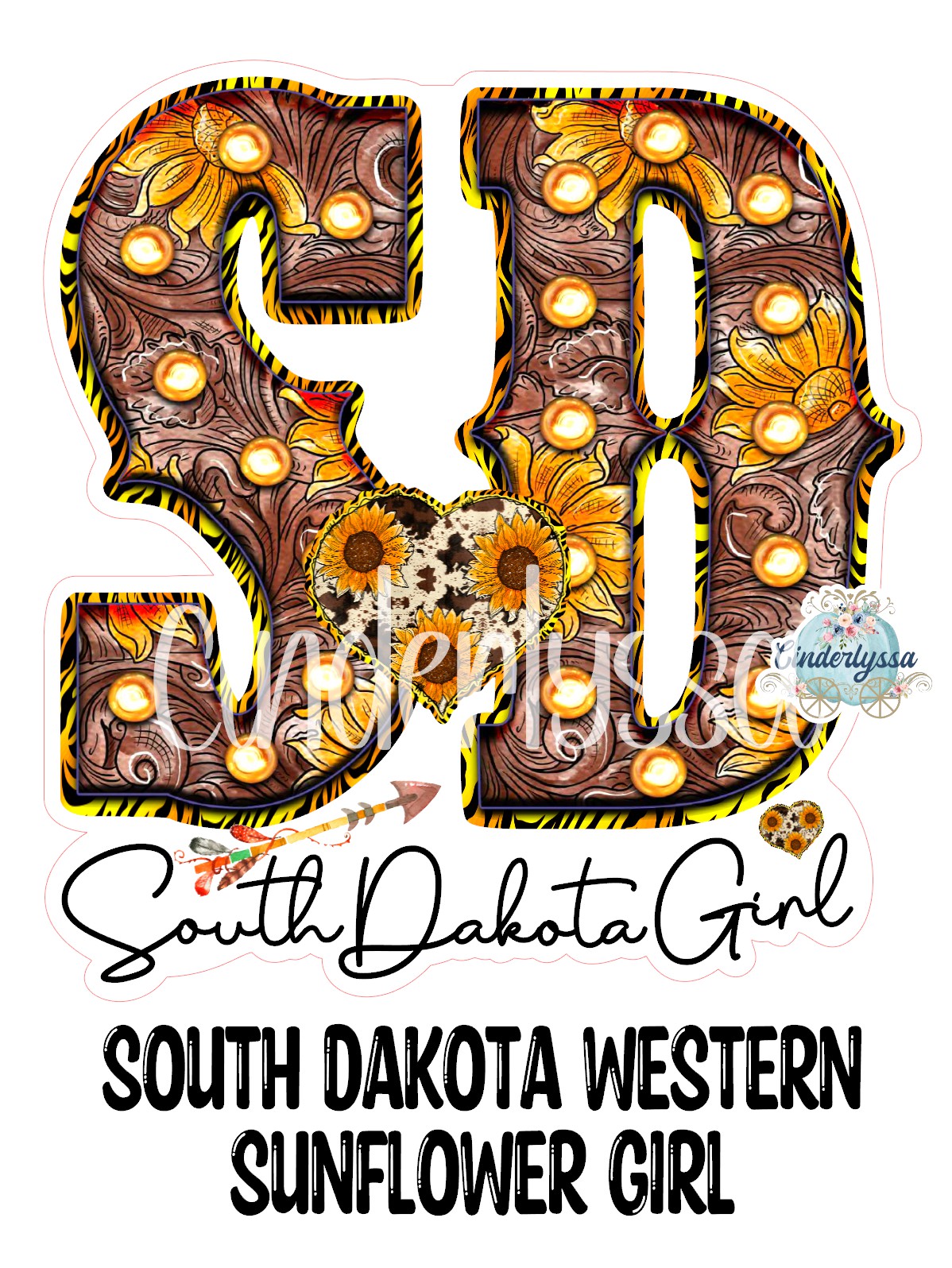 South Dakota Girl: SD Western State Girl with Sunflowers and Arrow Cardstock Silicone Mold, Aroma Bead Molds, Premium Cardstock Images