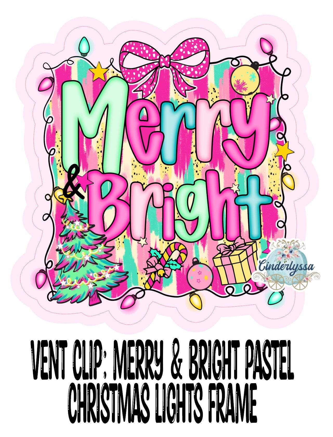 VENT CLIP: Merry & Bright Pastel Christmas Lights Frame Two Cavity Small Vent Clip Size Cardstock Silicone Mold, Premium Cardstock Images