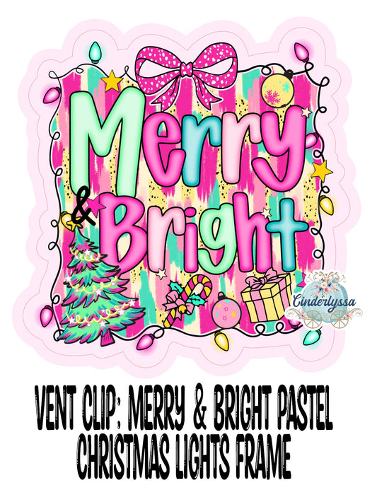 VENT CLIP: Merry & Bright Pastel Christmas Lights Frame Two Cavity Small Vent Clip Size Cardstock Silicone Mold, Premium Cardstock Images