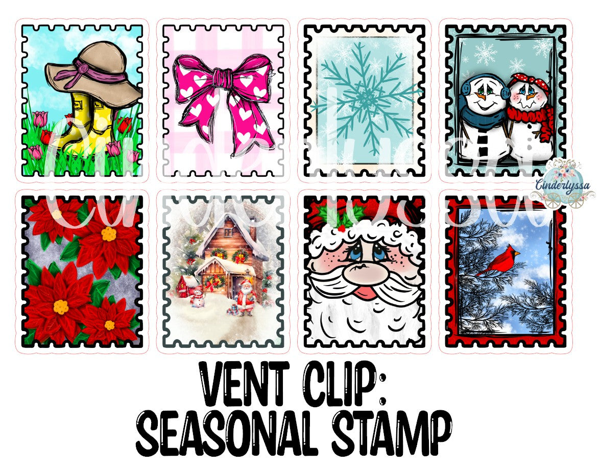 VENT CLIP: Seasonal Stamp Two Cavity Small Vent Clip Size Cardstock Silicone Mold, Premium Cardstock Images