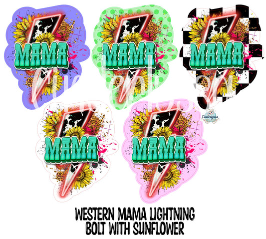 Western Mama Lightning Bolt: with Cow Print & Sunflowers Cardstock Silicone Mold, Premium Cardstock Images