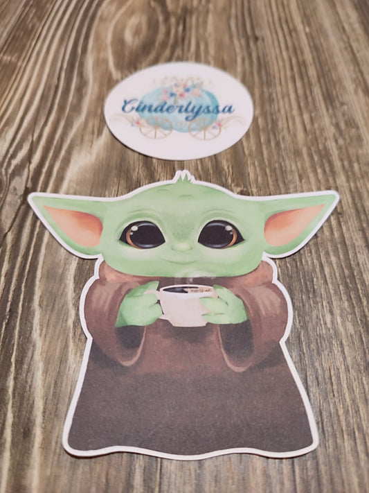Baby Yoda: Mandalorian Drinking Coffee Cardstock Silicone Mold, Aroma Bead Molds, Premium Cardstock Images